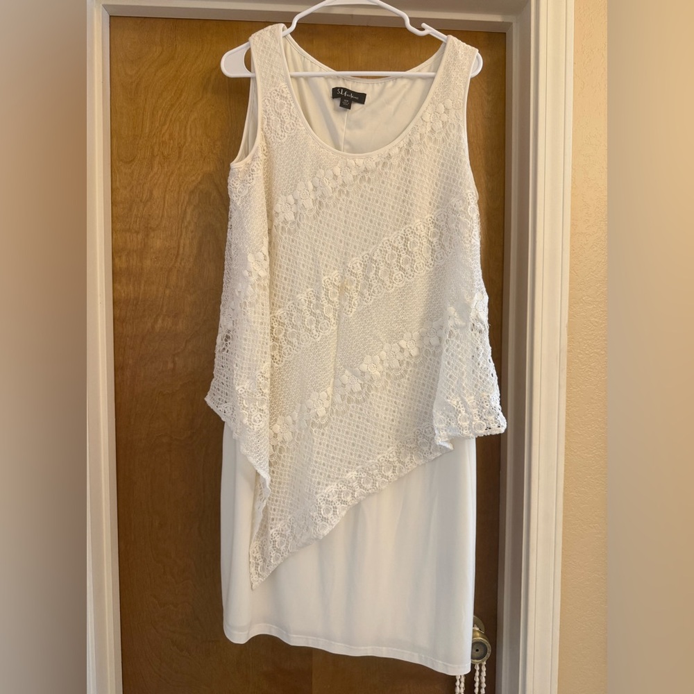 SL Fashions Asymmetrical White Lace Dress